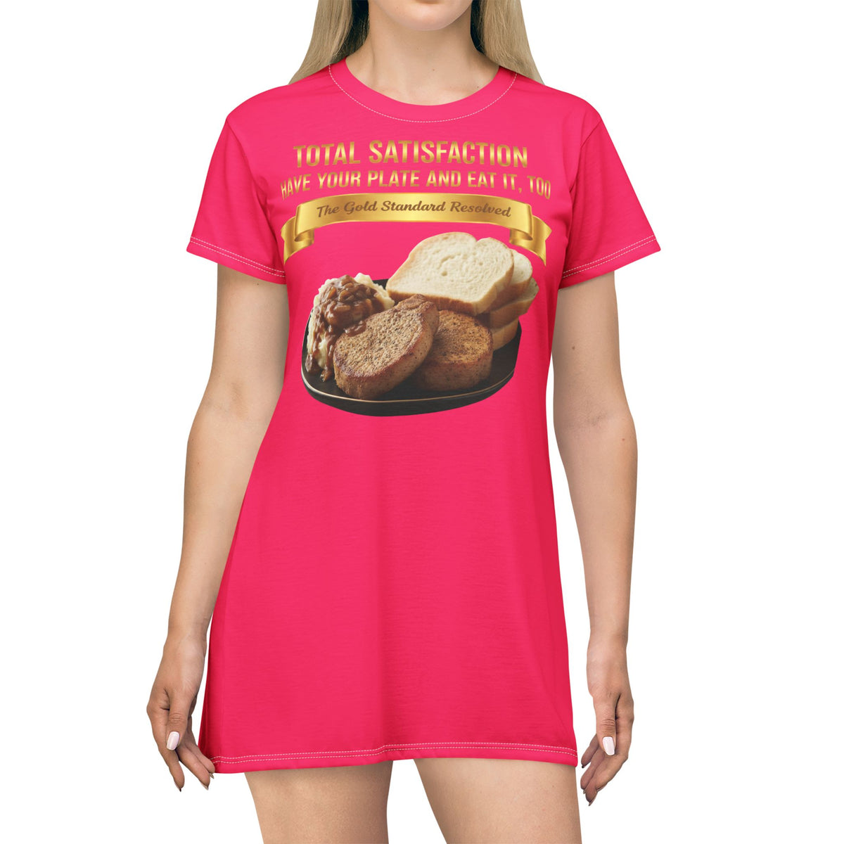 PORK CHOPS MASHED POTATOES GRAVY & ONIONS T-SHIRT DRESS