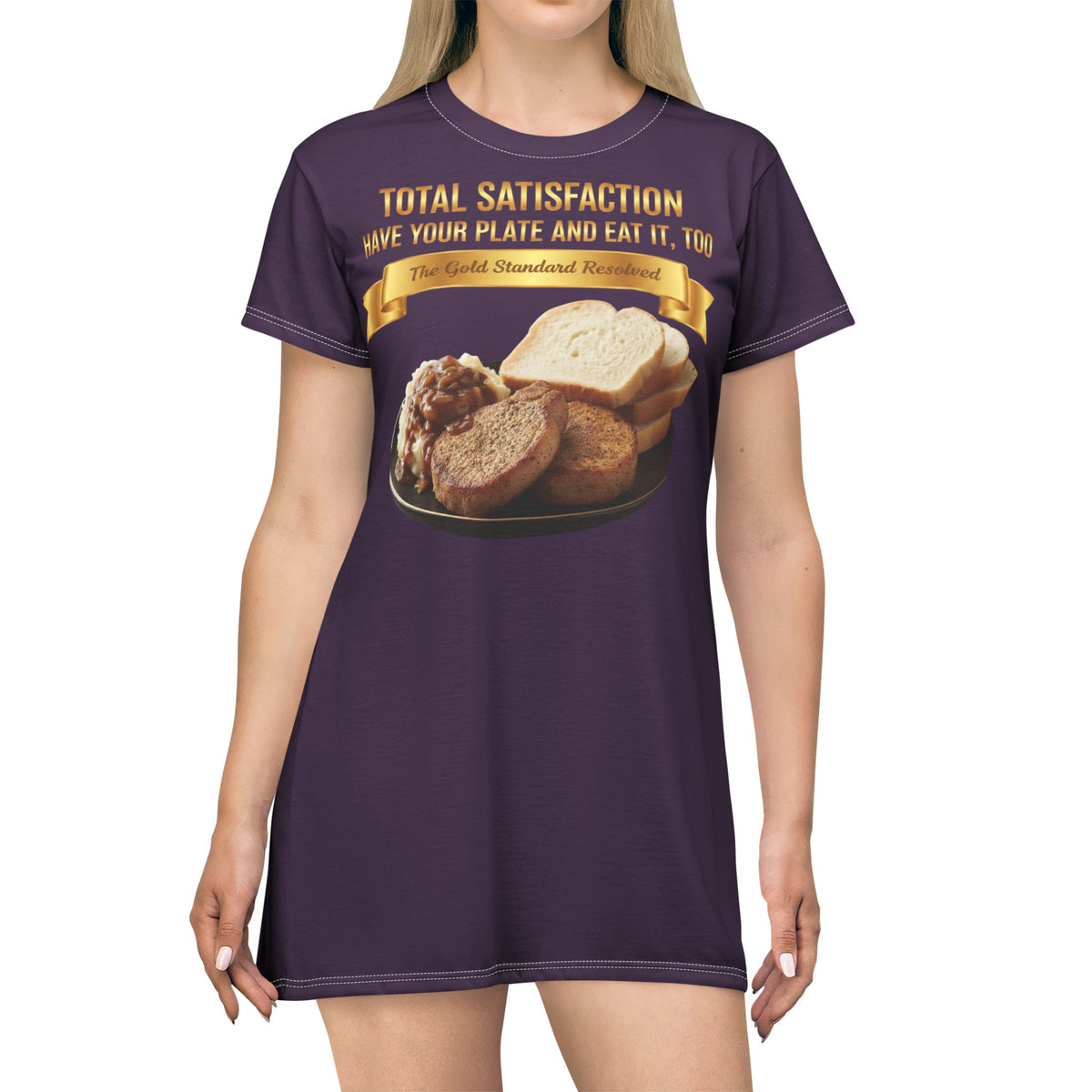 PORK CHOPS MASHED POTATOES GRAVY & ONIONS T-SHIRT DRESS