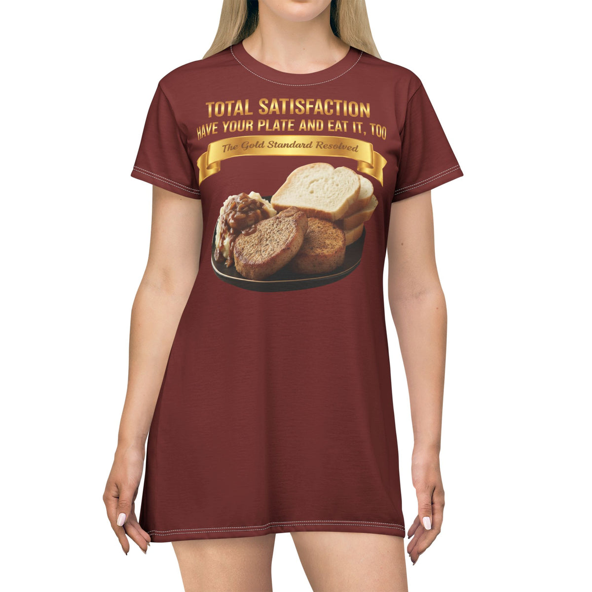 PORK CHOPS MASHED POTATOES GRAVY & ONIONS T-SHIRT DRESS