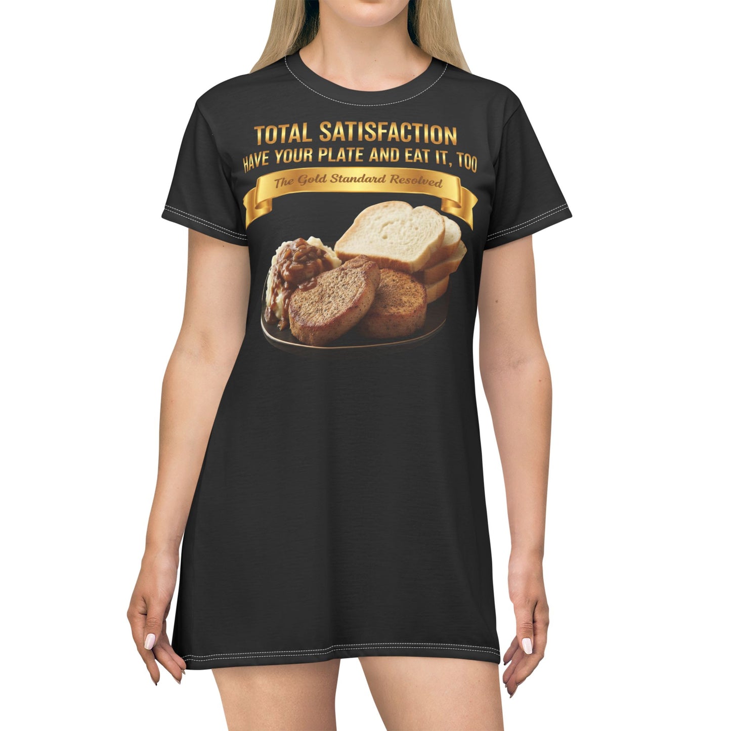 PORK CHOPS MASHED POTATOES GRAVY & ONIONS T-SHIRT DRESS