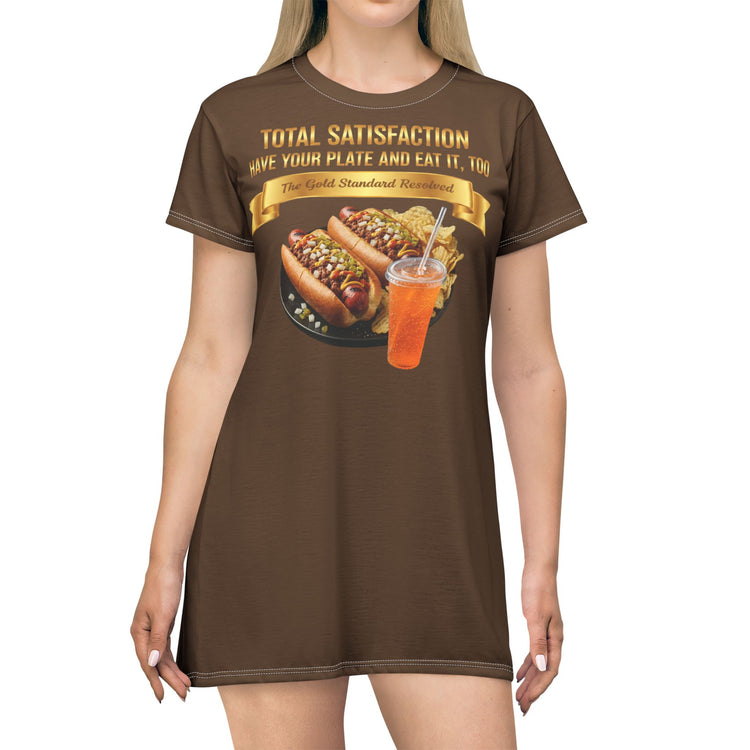 GRILLED HOT DOGS WITH CHILI RELISH & ONIONS T-SHIRT DRESS