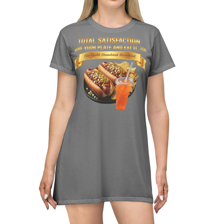  GRILLED HOT DOGS WITH CHILI RELISH & ONIONS T-SHIRT DRESS