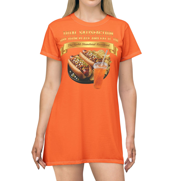  GRILLED HOT DOGS WITH CHILI RELISH & ONIONS T-SHIRT DRESS