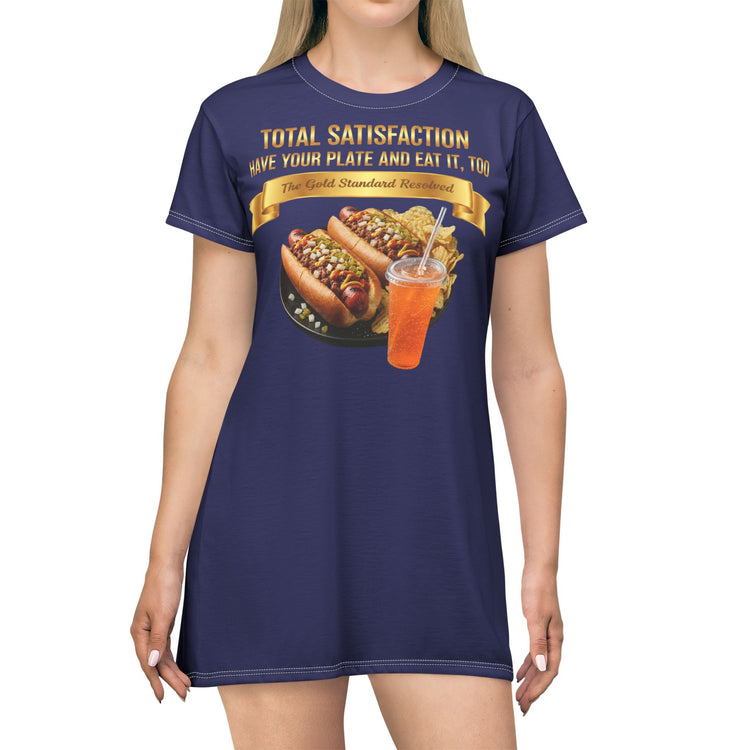  GRILLED HOT DOGS WITH CHILI RELISH & ONIONS T-SHIRT DRESS