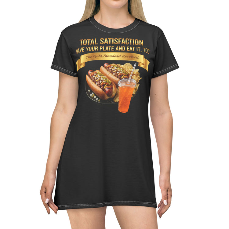  GRILLED HOT DOGS WITH CHILI RELISH & ONIONS T-SHIRT DRESS