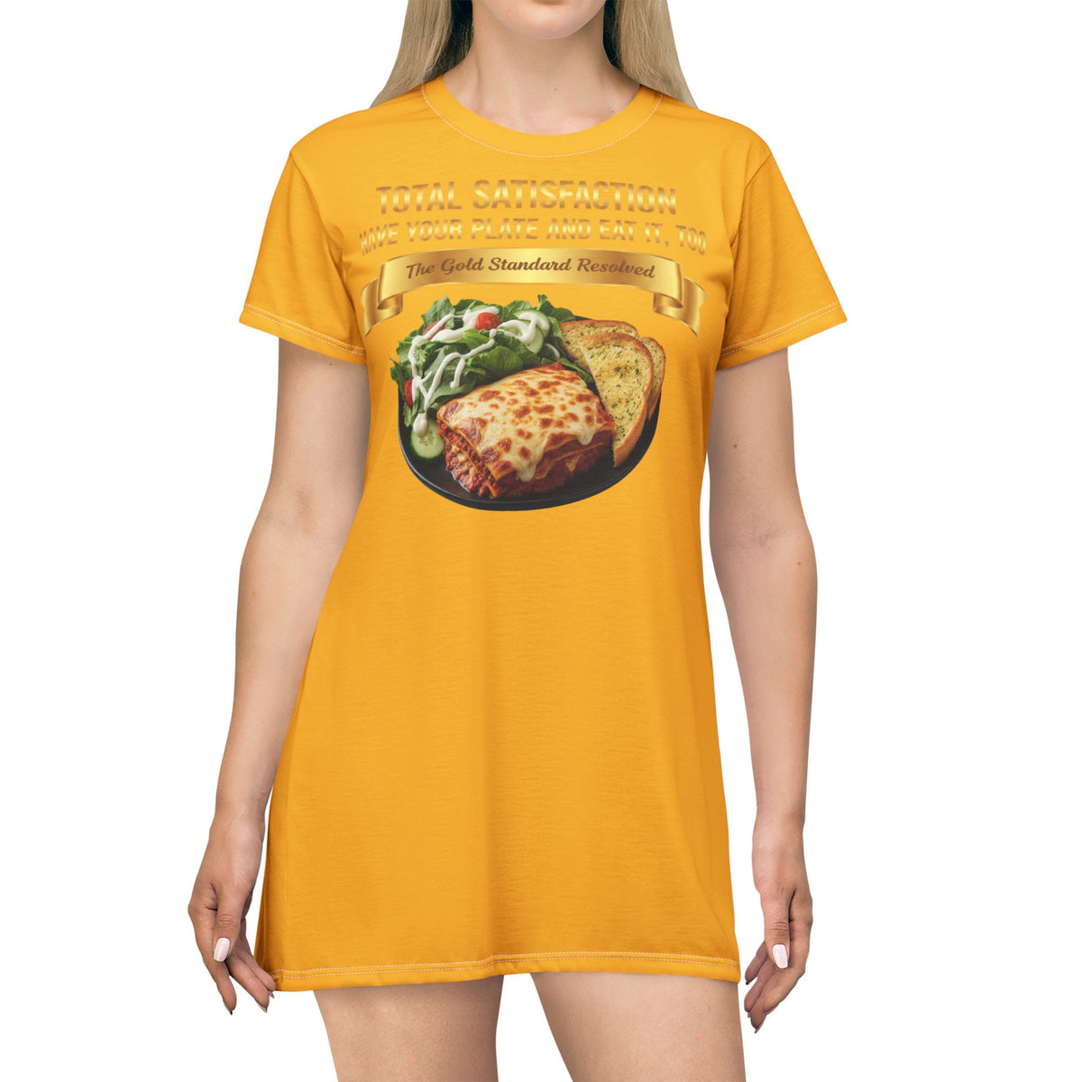 LASAGNA SALAD RANCH DRESSING AND GARLIC BREAD T-SHIRT DRESS