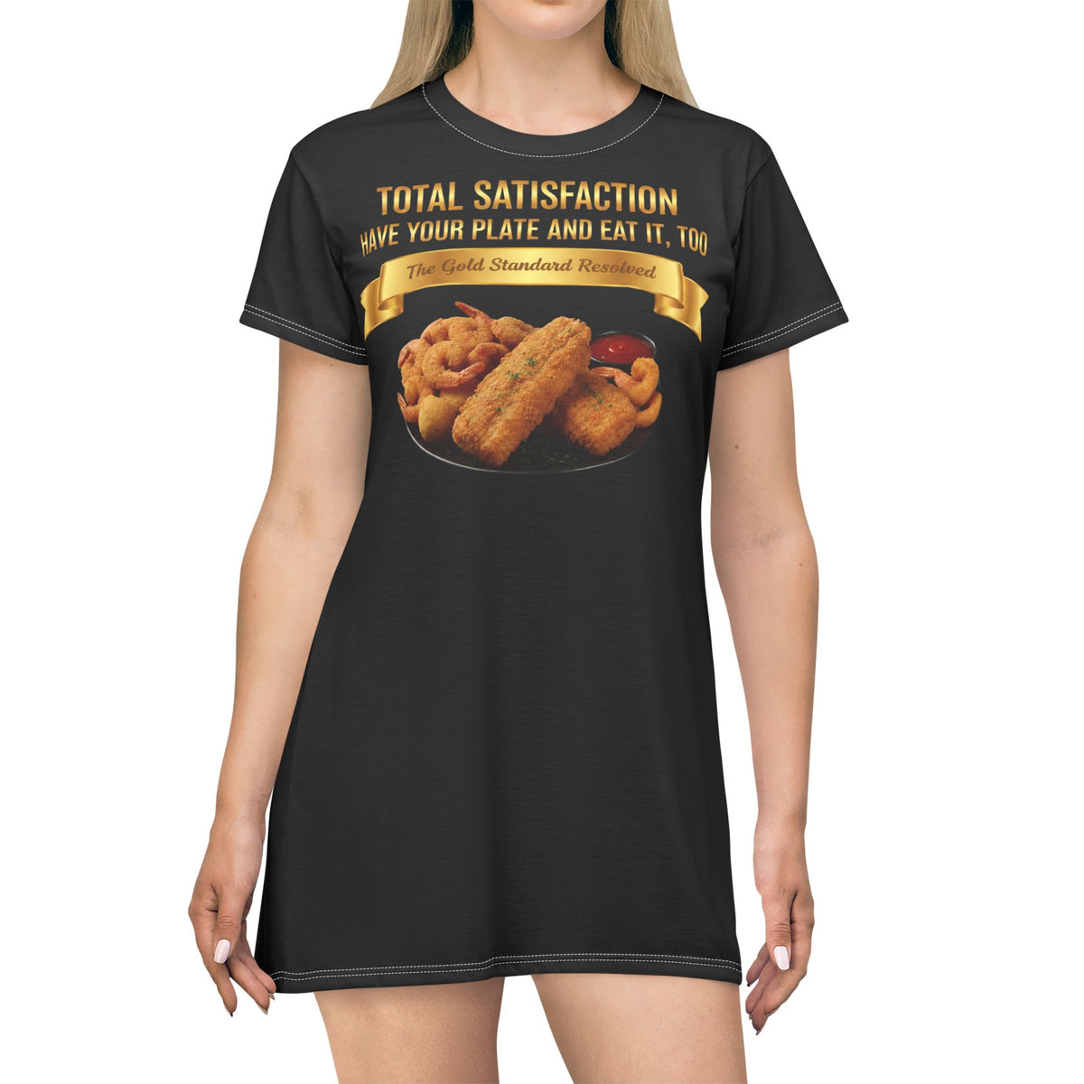 FISH SHRIMP & COCKTAIL SAUCE FOOD FASHION T-SHIRT DRESS