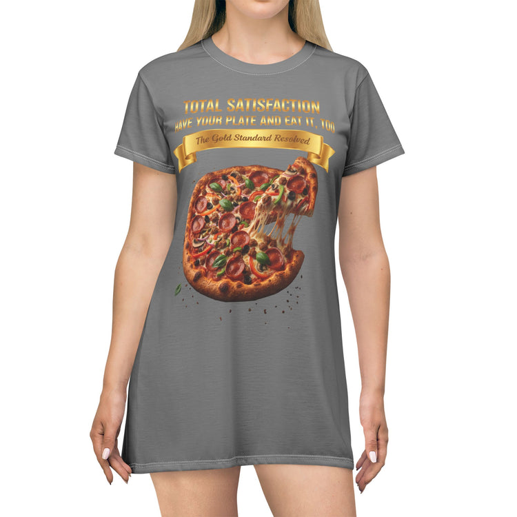 CHEESE PIZZA WITH TOPPINGS T-SHIRT DRESS