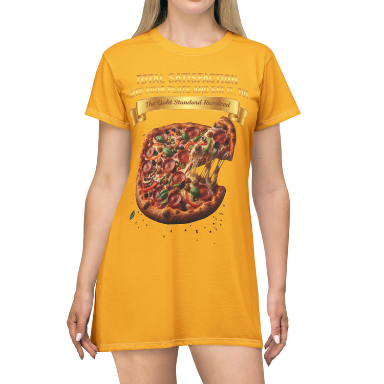 CHEESE PIZZA WITH TOPPINGS T-SHIRT DRESS