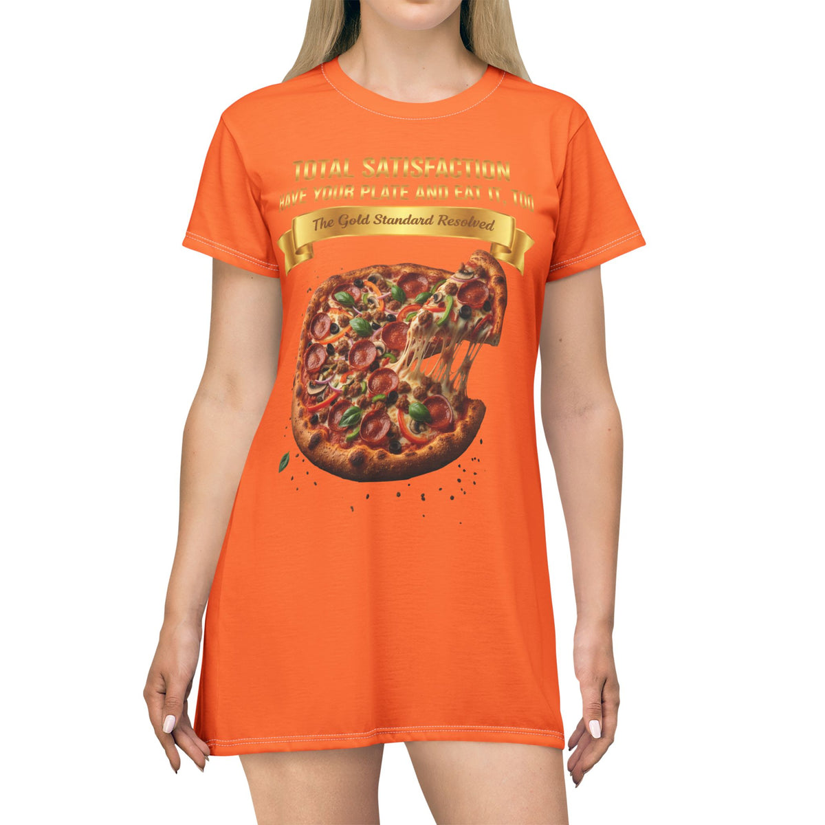 CHEESE PIZZA WITH TOPPINGS T-SHIRT DRESS
