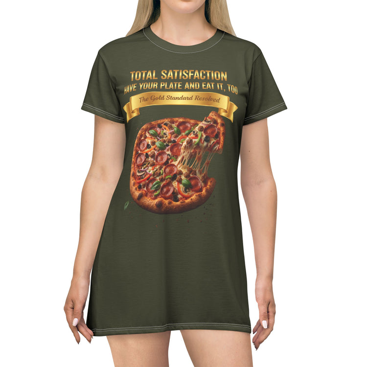 CHEESE PIZZA WITH TOPPINGS T-SHIRT DRESS