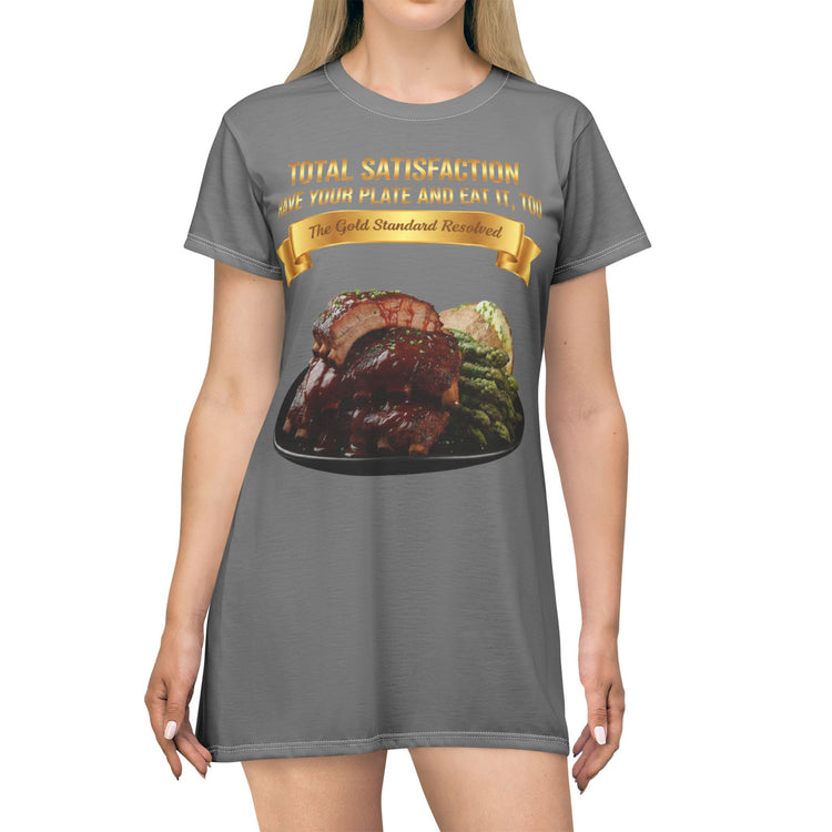 BARBECUE RIBS ASPARAGUS BAKED POTATO T-SHIRT DRESS