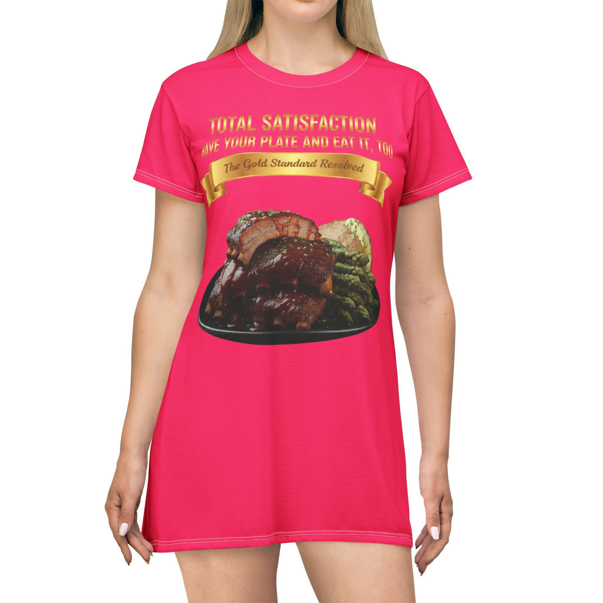 BARBECUE RIBS ASPARAGUS BAKED POTATO T-SHIRT DRESS