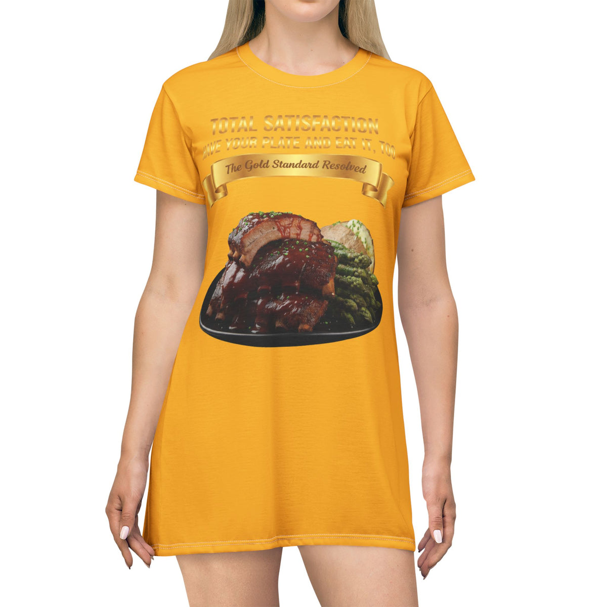 BARBECUE RIBS ASPARAGUS BAKED POTATO T-SHIRT DRESS