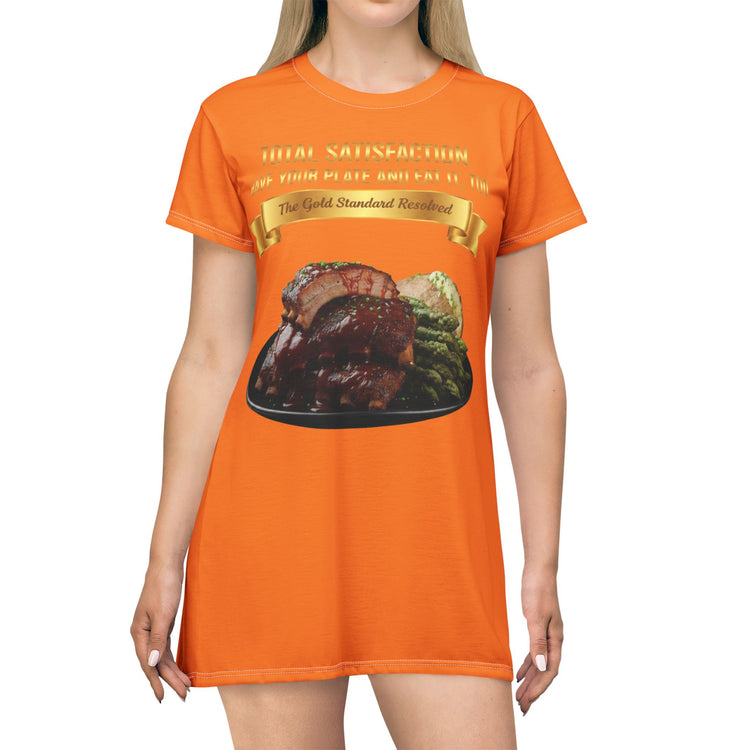 BARBECUE RIBS ASPARAGUS BAKED POTATO T-SHIRT DRESS