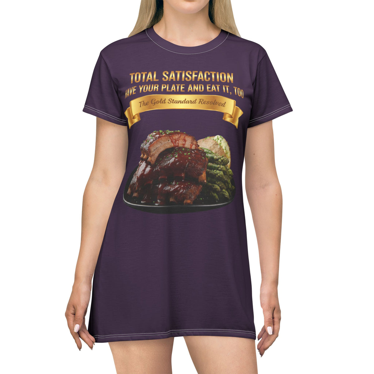 BARBECUE RIBS ASPARAGUS BAKED POTATO T-SHIRT DRESS