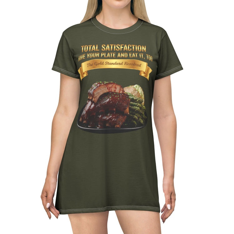 BARBECUE RIBS ASPARAGUS BAKED POTATO T-SHIRT DRESS